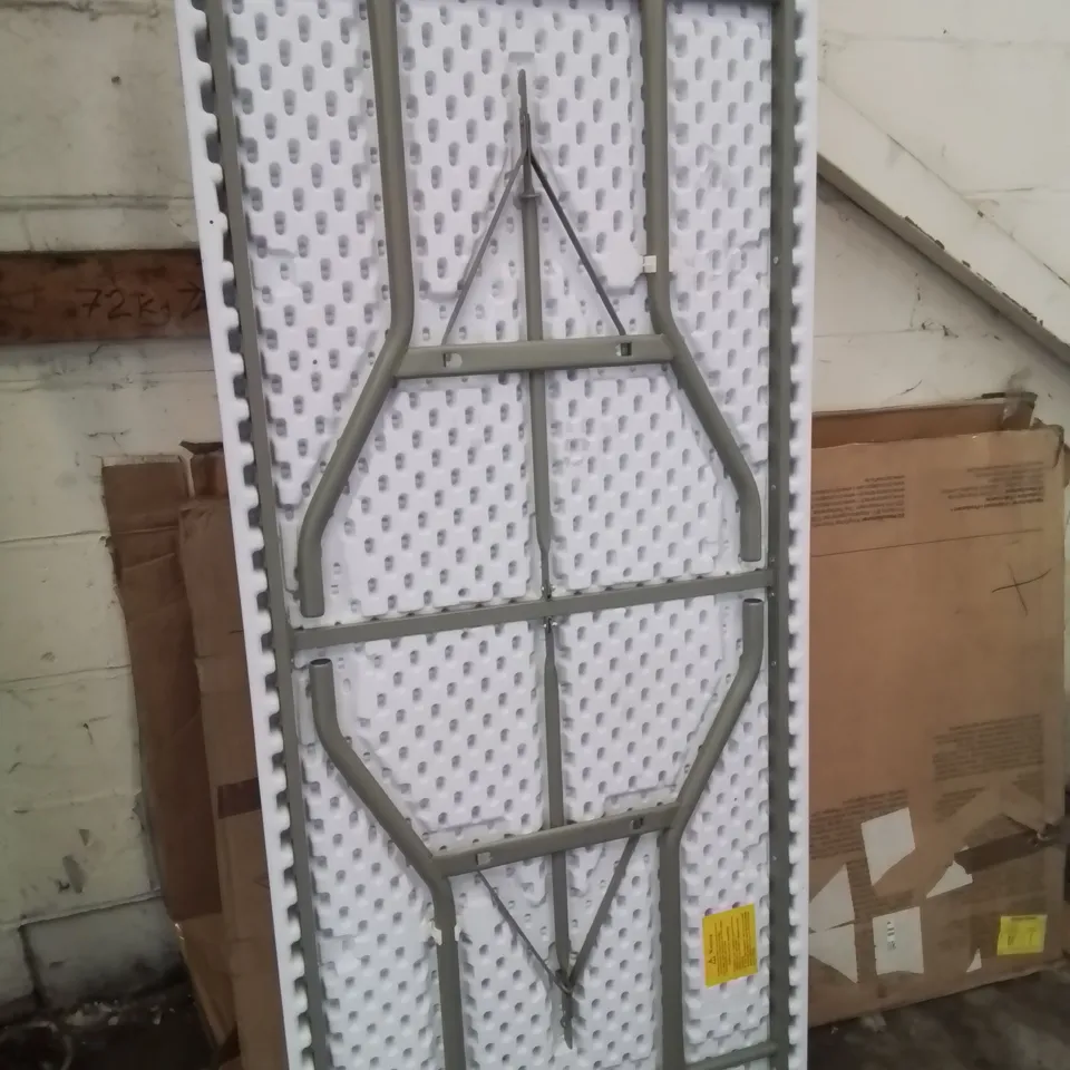 TWO FOLDING METAL FRAMED PLASTIC TOP TABLES