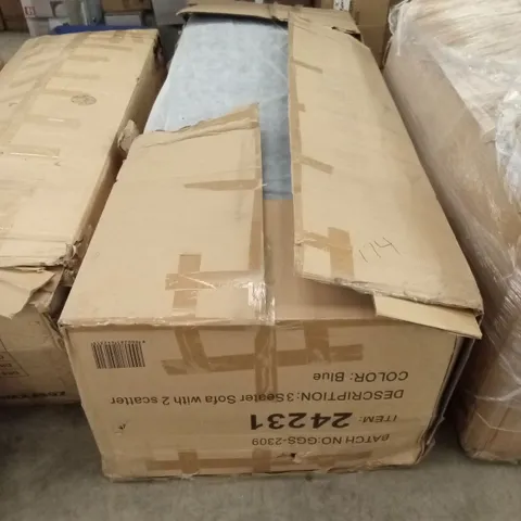 BOXED 3 SEATER SOFA - BLUE