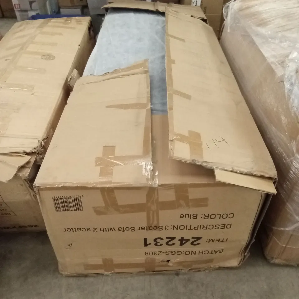 BOXED 3 SEATER SOFA - BLUE