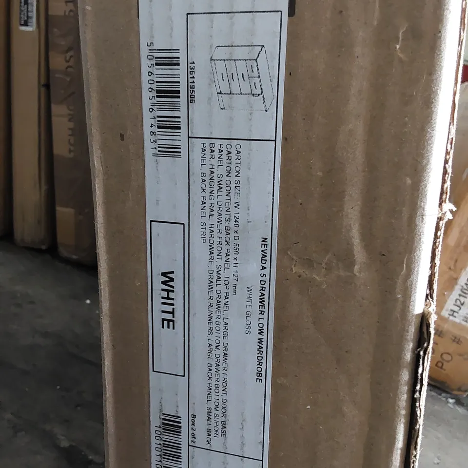 BOXED NEVADA 5 DRAWER LOW WARDROBE IN WHITE GLOSS (2 BOXES)