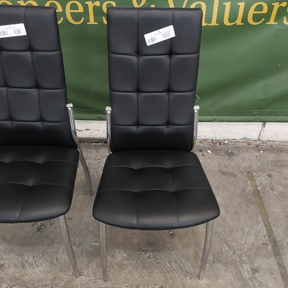 SET OF 2 DINING CHAIRS IN METAL AND BLACK PU FAUX LEATHER 