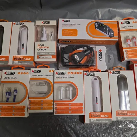 LOT OF APPROXIMATELY 60 ASSORTED ITEMS TO INCLUDE OBJECT LASER LEVEL, POWER BANKS AND WIRELESS STEREO EARPHONES