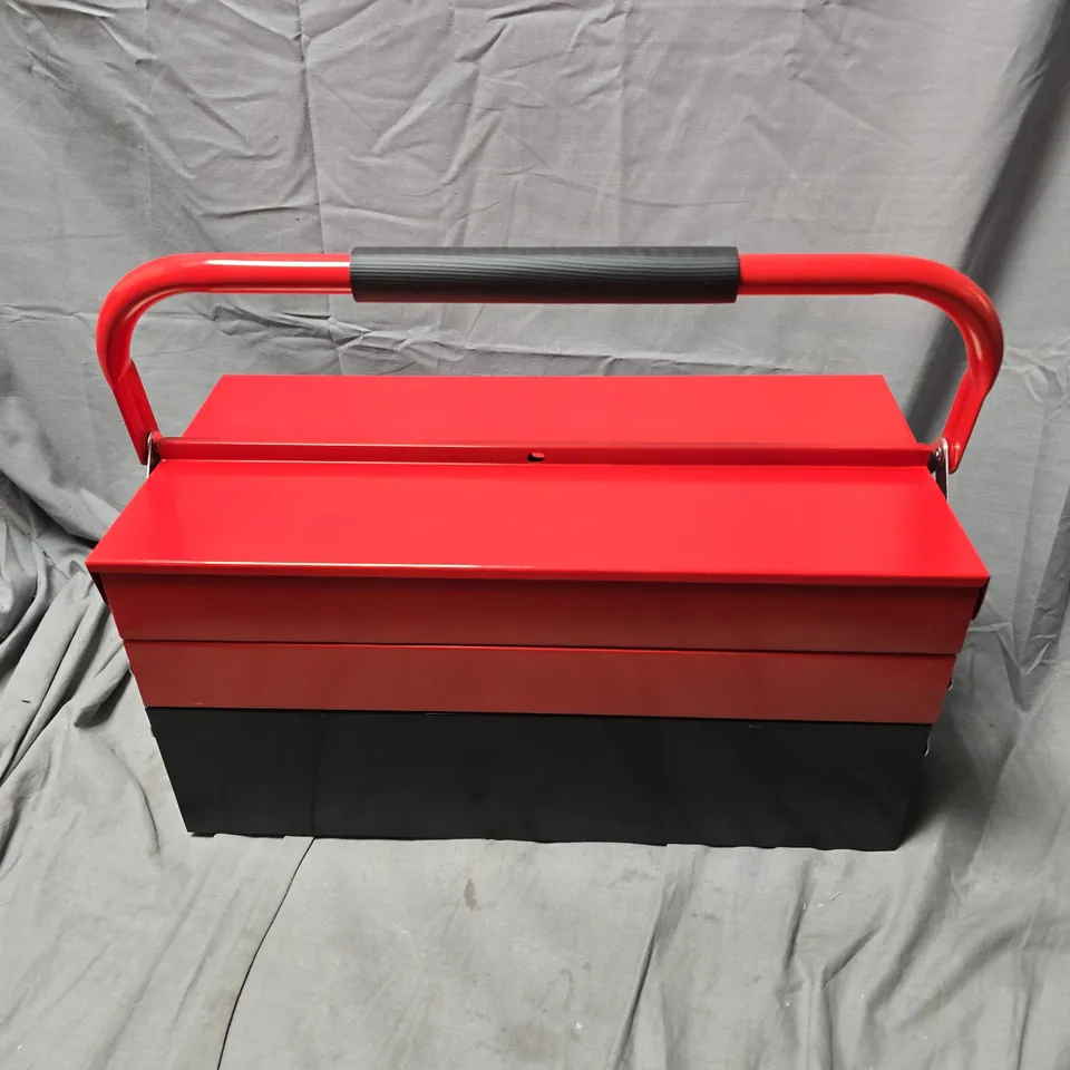 RED & BLACK PORTABLE TOOLBOX WITH FOLDING SIDE SUPPORTS