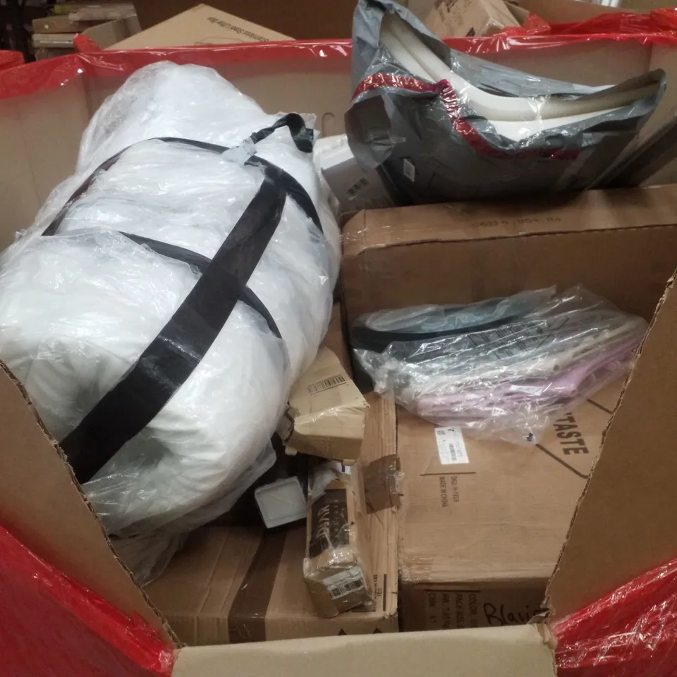 PALLET CONTAINING ASSORTED PRODUCTS INCLUDING WOK, WOODEN EASEL, ROLLER BLIND, 24 EXERCISE MATS & MEDIUM TORTOISE TABLE