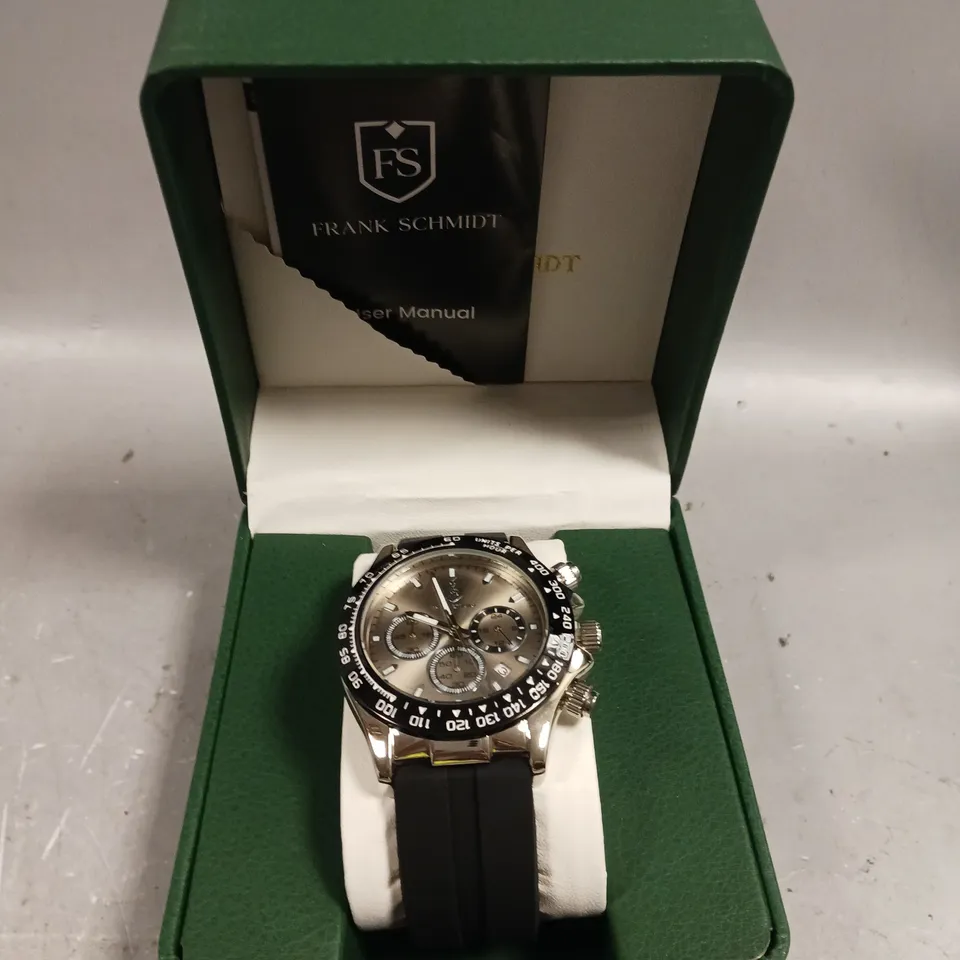 MENS FRANK SCHMIDT WATCH – MULTI FUNCTION SUB DIALS WITH DATE – HQ RUBBER SPORTS STRAP 