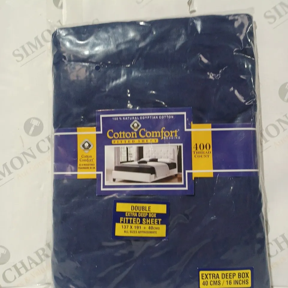 COTTON COMFORT EXTRA DEEP BOX FITTED SHEET IN DARK BLUE - DOUBLE SIZE