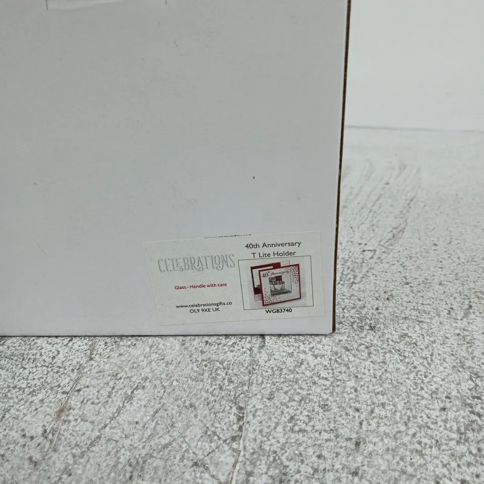 CELEBRATIONS 40TH ANNIVERSARY T-LITE HOLDER – GLASS TEA LIGHT HOLDER, BOXED (WG83740)