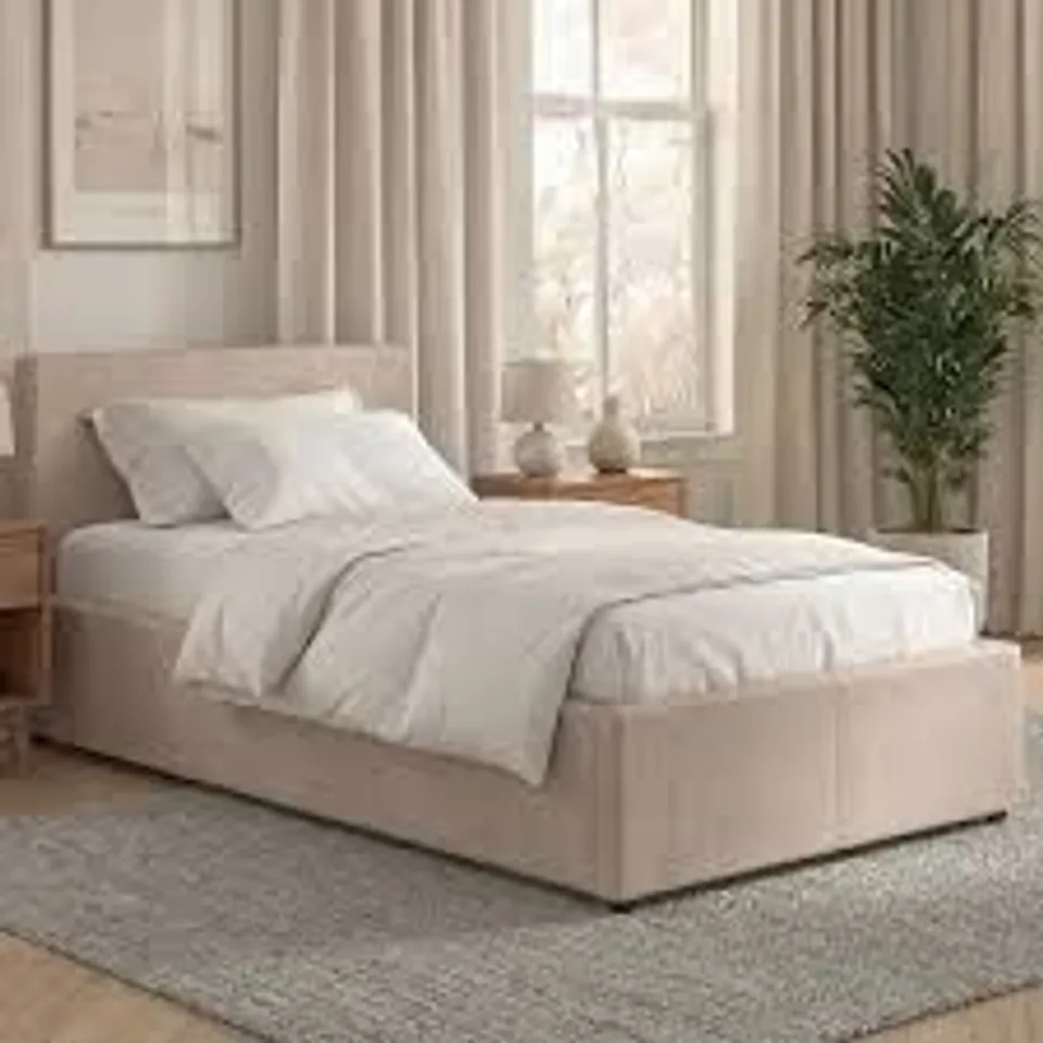BOXED VERONICA SINGLE OTTOMAN BED - BEIGE (3 BOXES)