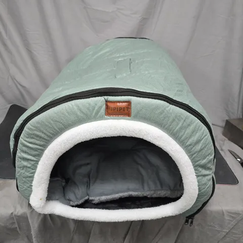 HIPIPET PET CAVE BED – SAGE GREEN WITH WHITE FAUX FUR LINING