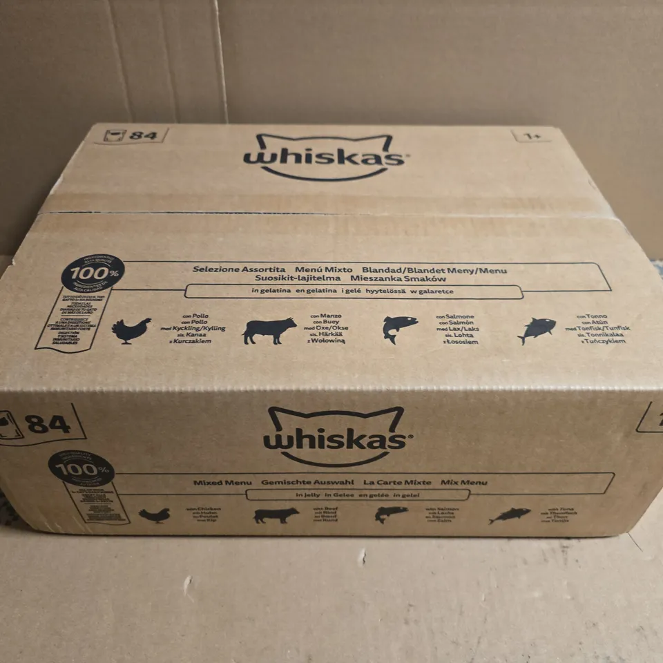 WHISKAS CAT FOOD – MIXED MENU IN JELLY, 84-POUCH CASE
