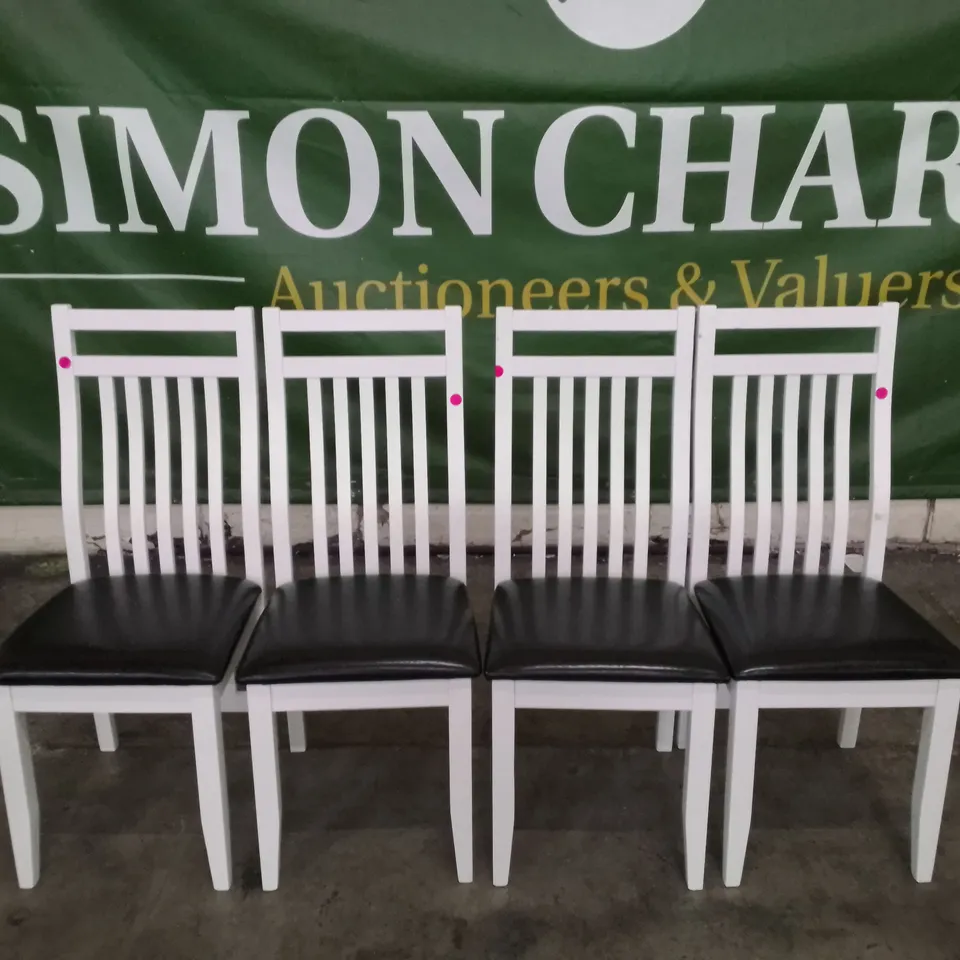 SET OF 4 NEW JAVA WHITE DINING CHAIR WITH BLACK LEATHER SEAT PAD