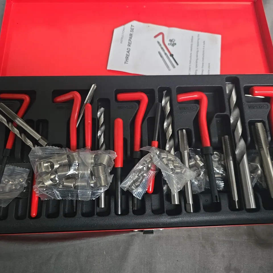Thread Repair Set in Red Case – Assorted Taps, Dies & Drill Bits
