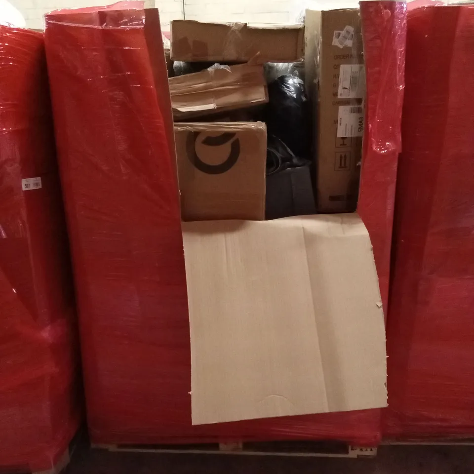 PALLET OF ASSORTED HOUSEHOLD GOODS AND PRODUCTS TO INCLUDE; CEILING FAN/LIGHT, CUTTING MATT, BOXED FURNITURE ETC