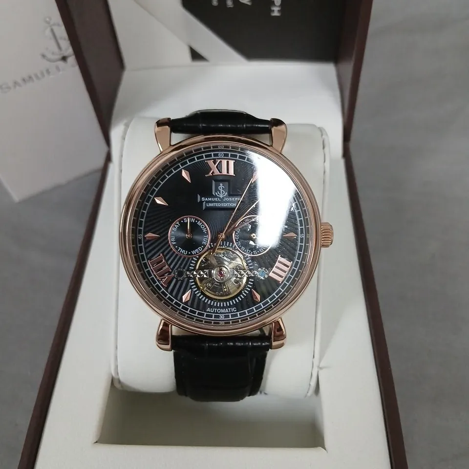 SAMUEL JOSEPH AUTOMATIC LIMITED EDITION ROSE GOLD WATCH – BLACK DIAL (SJ0003)