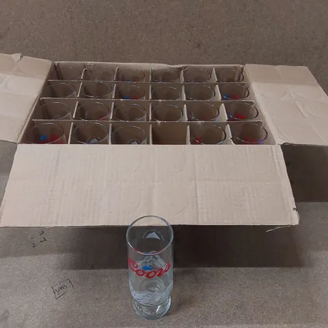 BOX OF APPROXIMATELY 24x COORS NUCLEATED PINT GLASSES