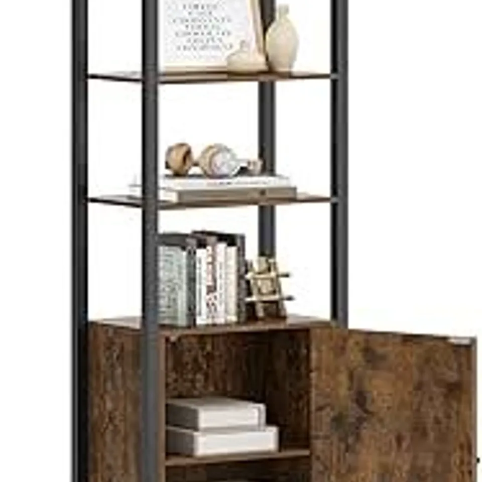 VASAGLE 6-TIER BOOKCASE, TALL BOOKSHELF WITH DOOR, METAL FRAME, ADJUSTABLE SHELVES, 24 X 40 X 159.5 CM, LIVING ROOM BEDROOM, RUSTIC BROWN AND INK BLACK