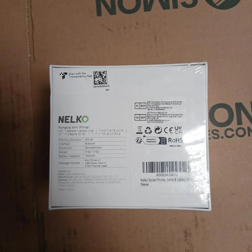 NELKO PORTABLE MINI PRINTER – BLUETOOTH, 203DPI, 85×45×95MM