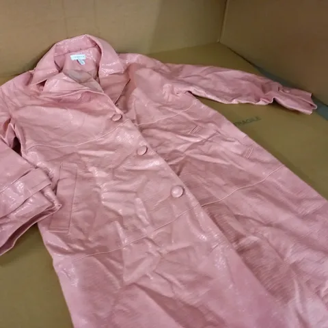 TOPSHOP SNAKE SKIN EFFECT PINK LONGLINE COAT - UK 10