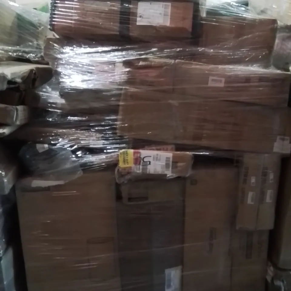 PALLET OF ASSORTED HOUSEHOLD GOODS AND PRODUCTS TO INCLUDE; WALL SHELF,SCRATCHING POST,TRASH CAN
