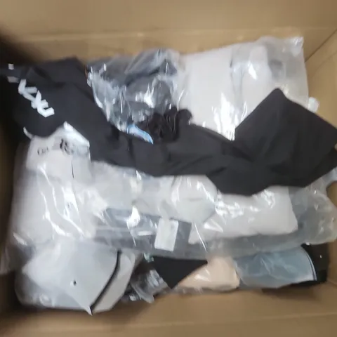 LARGE BOX OF APPROXIMATELY 25 ASSORTED CLOTHING ITEMS IN VARIOUS COLOURS, STYLES AND SIZES - COLLECTION ONLY