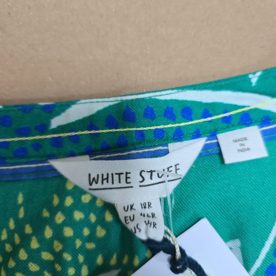 WHITE STUFF WOMEN'S BLOUSE – GREEN/BLUE LEAF PRINT – UK 18R (EU 46R, US 14R)