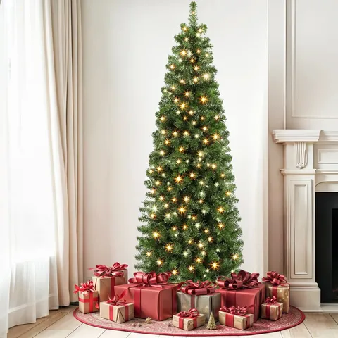 BOXED 6FT GREEN LIGHTED ARTIFICIAL FIR CHRISTMAS TREE (1 BOX)