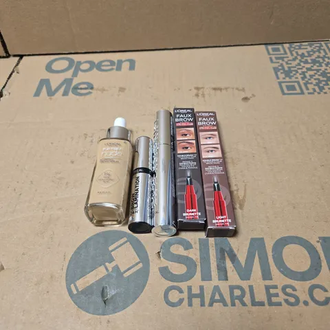 5 X L'OREAL PARIS COSMETIC ITEMS TO INCLUDE FAUX BROW, PLUMPING TINTED SERUM ETC