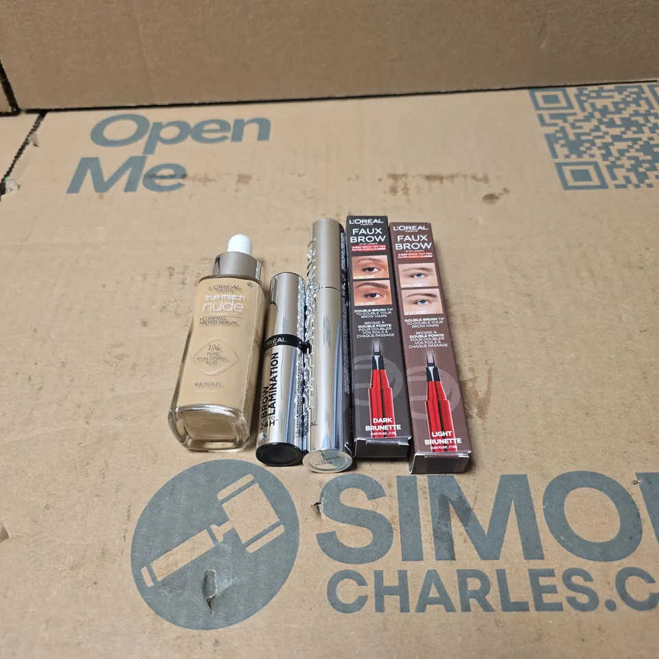 5 X L'OREAL PARIS COSMETIC ITEMS TO INCLUDE FAUX BROW, PLUMPING TINTED SERUM ETC