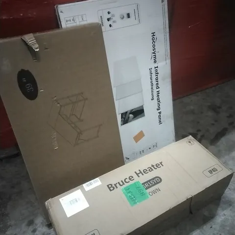 PALLET OF HOUSEHOLD ITEMS TO INCLUDE LED SHAPED DESK,BRUCE HEATER, INFRARED HEATING PANEL AND OTHER ASSORTED ITEMS...