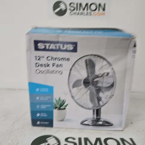12IN CHROME DESK FAN OSCILLATING – BOXED