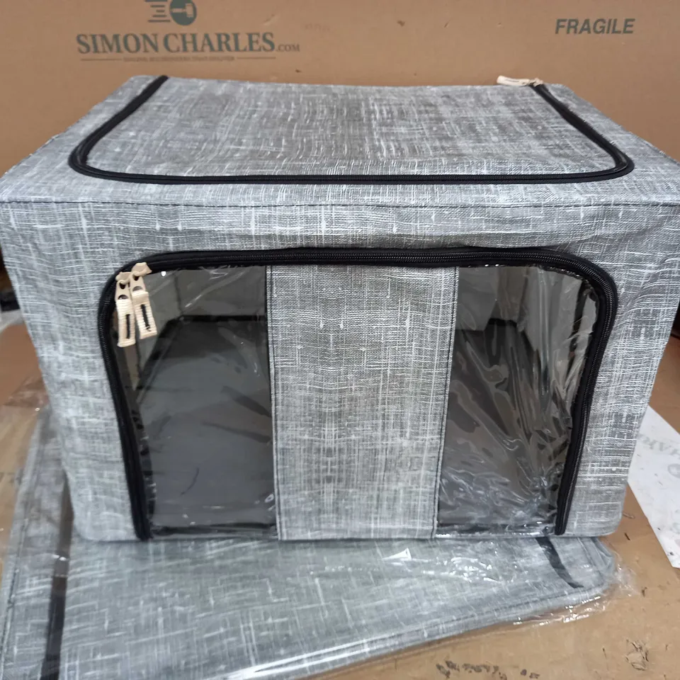 FOLD DOWN CANVAS STORAGE BOXES WITH CLEAR PANEL x2