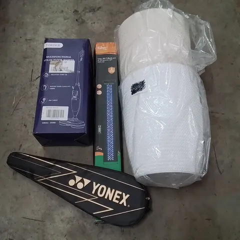 PALLET CONTAINING ASSORTED PRODUCTS INCLUDING MULTIFUNCTIONAL STEAM FLOOR WASHER, AQUARIUM LIGHT, BADMINTON RACKET & PLANT POTS