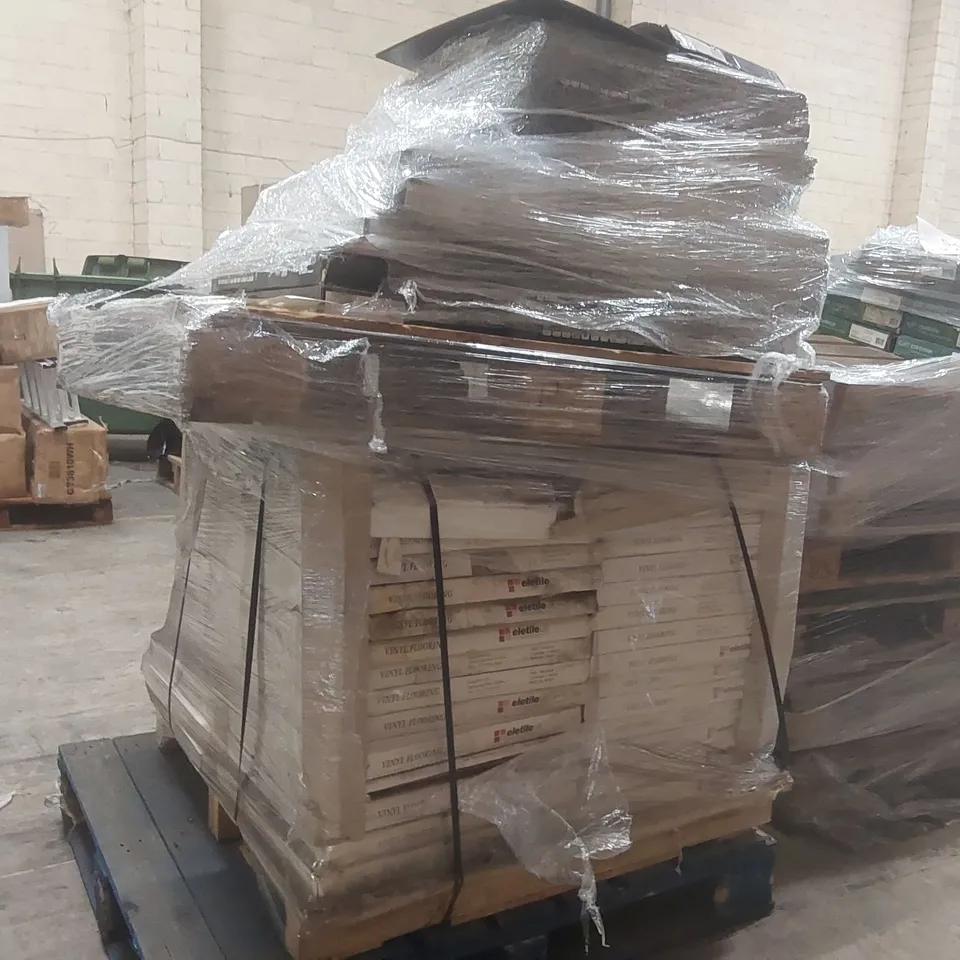 PALLET CONTAINING A VERY LARGE QUANTITY OF BRAND NEW ASSORTED LUXURY VINYL TILE FLOORING TO INCLUDE: CANTESSE URBAN COLLECTION DARK SLATE, ELETILE UK PINK ASTRAL