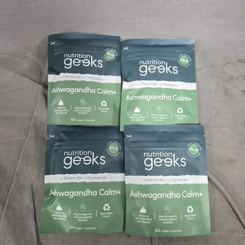 4 PACKS OF NUTRITION GEEKS ASHWAGANDHA CALM+ PACKS (EACH PACK CONTAINS 60 VEGAN CAPSULES)