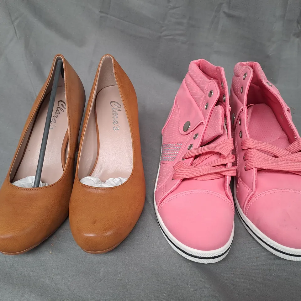 BOX OF APPROXIMATELY 10 ASSORTED PAIRS OF SHOES IN VARIOUS COLOURS, STYLES, AND SIZES