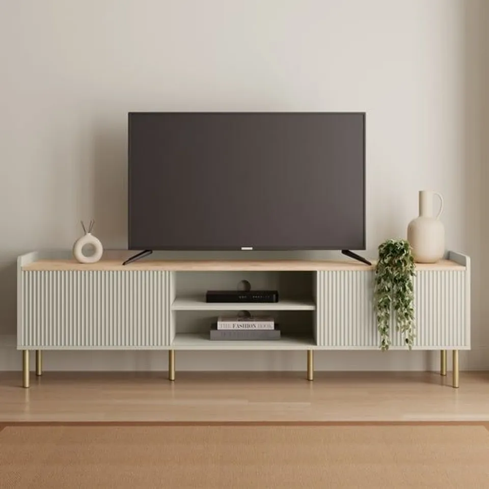 BOXED GEORGI EXTRA WIDE TV UNIT FOR TVS UP TO 80" - WALNUT/GREY (1 BOX)