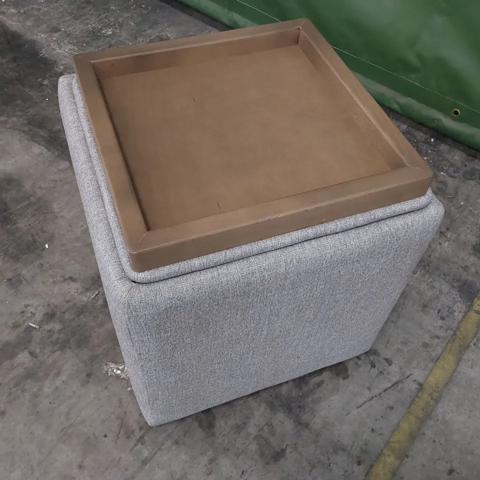 QUALITY BRITISH MADE LOUNGE Co SQUARE REVERSE TOP STORAGE FOOTSTOOL GREY FABRIC 