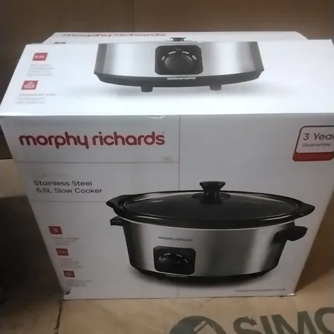 BOXED MORPHY RICHARDS 6.5L SLOW COOKER, CERAMIC POT, 3 COOKING SETTINGS, EASY CLEAN, BRUSHED STEEL, 461013
