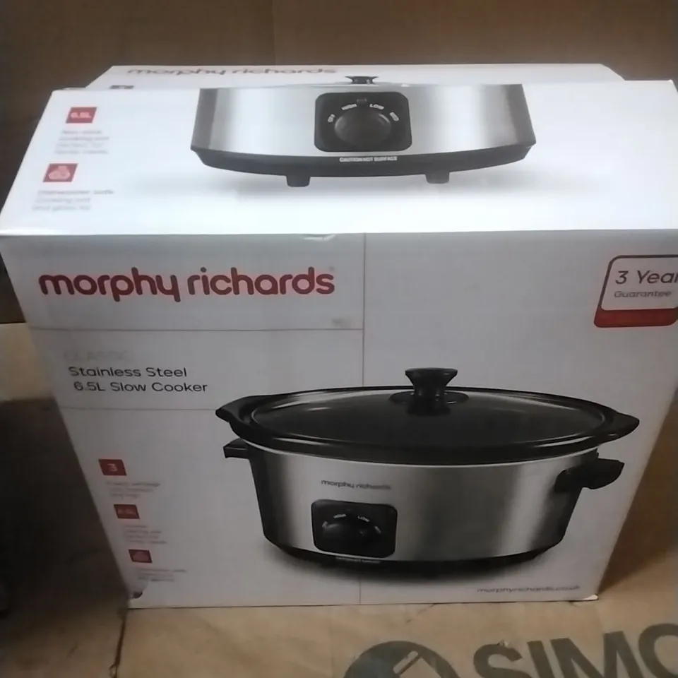 BOXED MORPHY RICHARDS 6.5L SLOW COOKER, CERAMIC POT, 3 COOKING SETTINGS, EASY CLEAN, BRUSHED STEEL, 461013