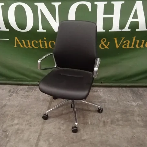 DESIGNER BLACK LEATHER AND CHROME OFFICE CHAIR