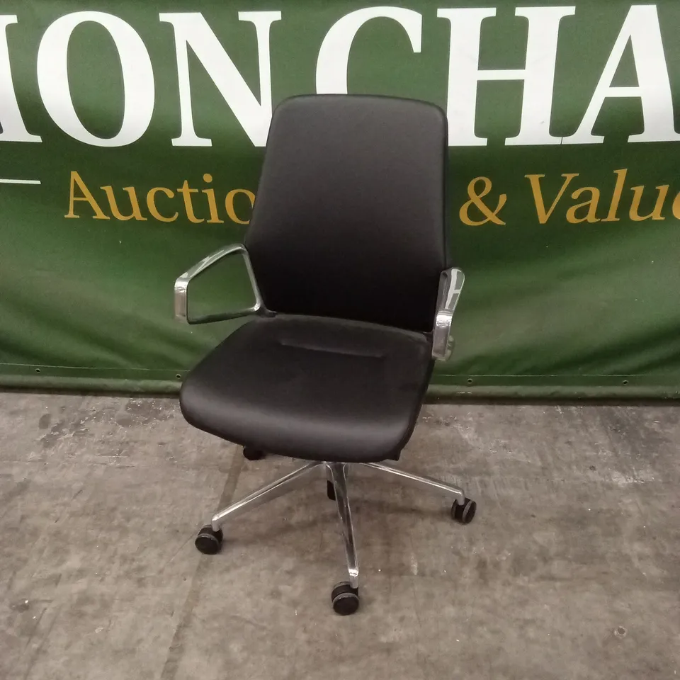 DESIGNER BLACK LEATHER AND CHROME OFFICE CHAIR