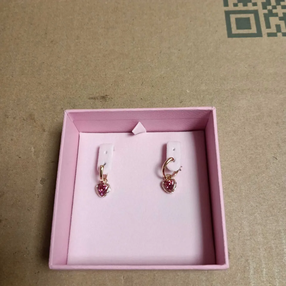 SWAROVSKI PINK HEART DROP EARRINGS SET IN PINK PRESENTATION BOX