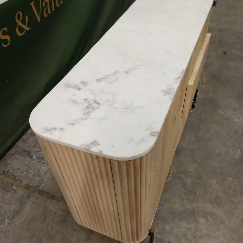 ROCHELLE MANGO WOOD & MARBLE 6 DRAWER WIDE CHEST RRP £1049