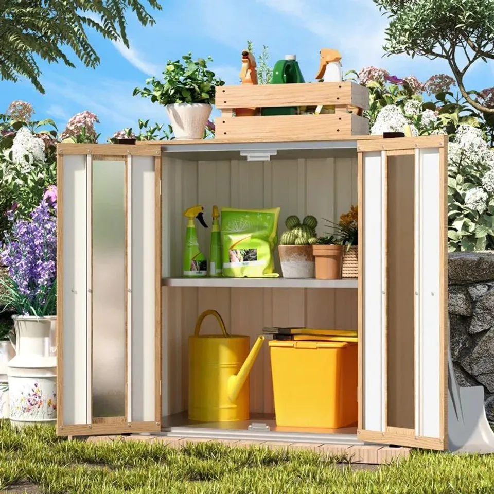 BOXED GARDEN STORAGE BOX SHED SMALL, METAL CABINET CUPBOARD (1 BOX)
