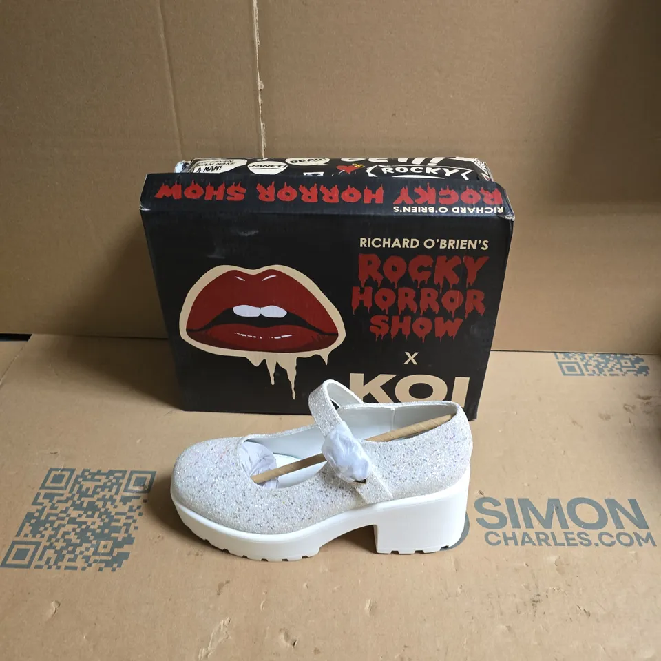 KOI ROCKY HORROR SHOW TIRA GLITTER MARY JANES DAMN IT JANET EDITION - WHITE GLITTER - UK SIZE 5