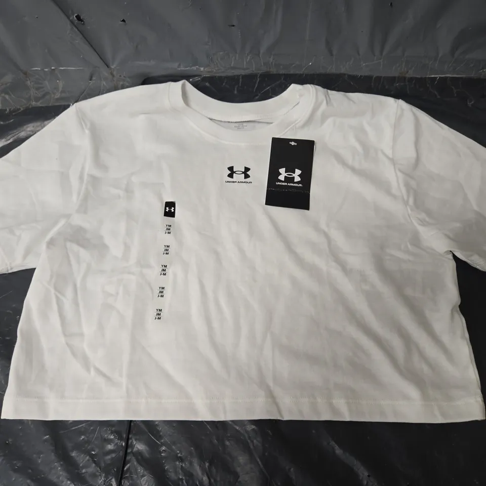 UNDER ARMOUR RIVALS SHORT SLEEVE TEE - WHITE - 9-10YRS 