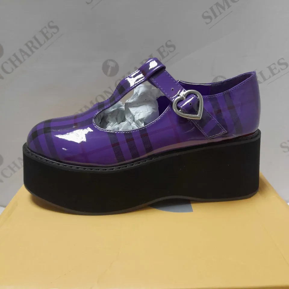 KOI MORENO PLAID PLATFORM MARY JANES PURPLE CHECK PATENT SHOES - SIZE 6