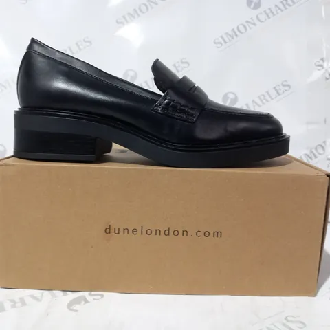 BOXED PAIR OF DUNE LONDON PENNY LOAFERS IN BLACK UK SIZE 6