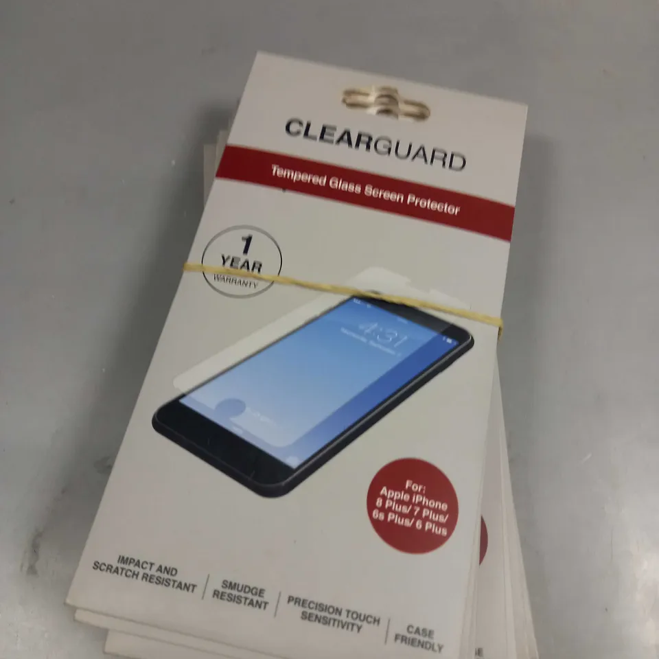 BOX OF APPROXIMATELY 300 BRAND NEW CLEARGUARD TEMPERED GLASS SCREEN PROTECTORS FOR APPLE IPHONE 8 PLUS, 7PLUS, 6S PLUS, 6 PLUS