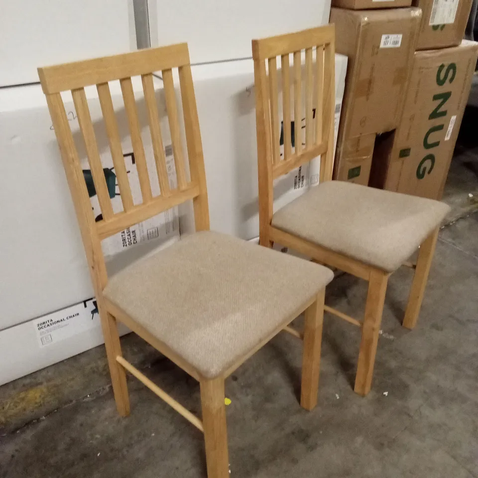 SET OF 2 DESIGNER WOOD AND FABRIC DINNING CHAIRS